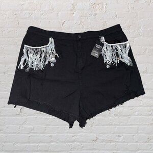Sequin Fringe Raw Hem Soft Denim Shorts (FIT LIKE 4X) NWT